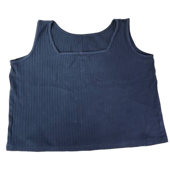 Ladies Blue Rib Summer Cropped Tank Top No Tags - See Measurements - Picture 3 of 8